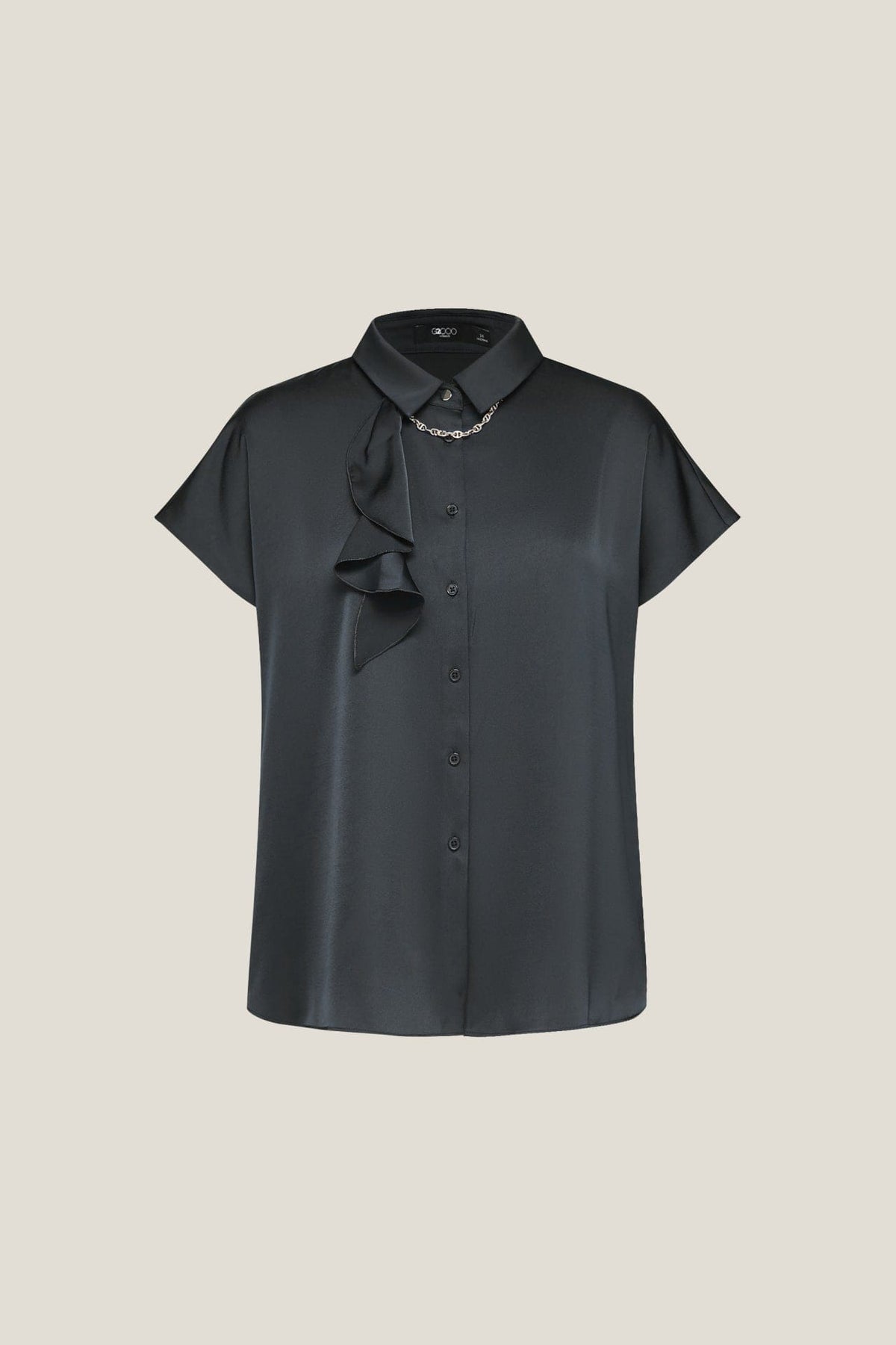 G2000 - Blouses - Satin Cap Sleeve Blouse with Scarf Necklace - Black - Regular