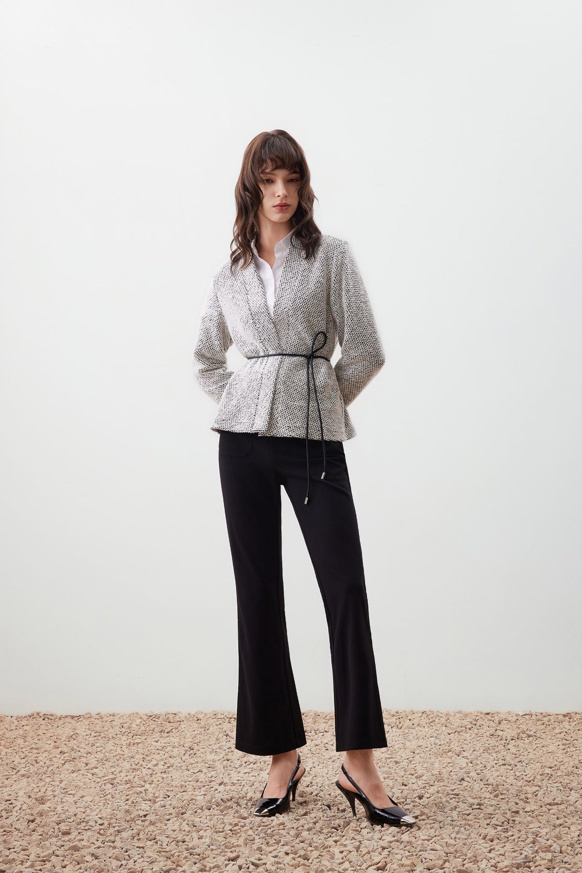 G2000 T-Shirts Tweed Knit Cardigan with Tie
