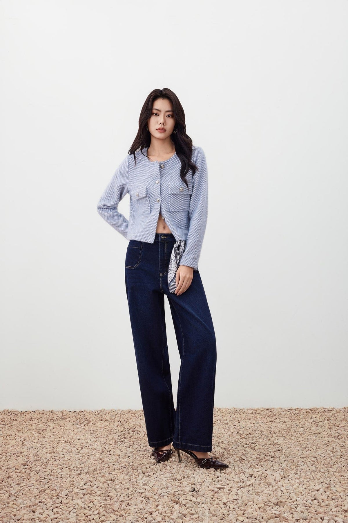 G2000 T-Shirts Jacquard Knit Cardigan Blue Blast Regular