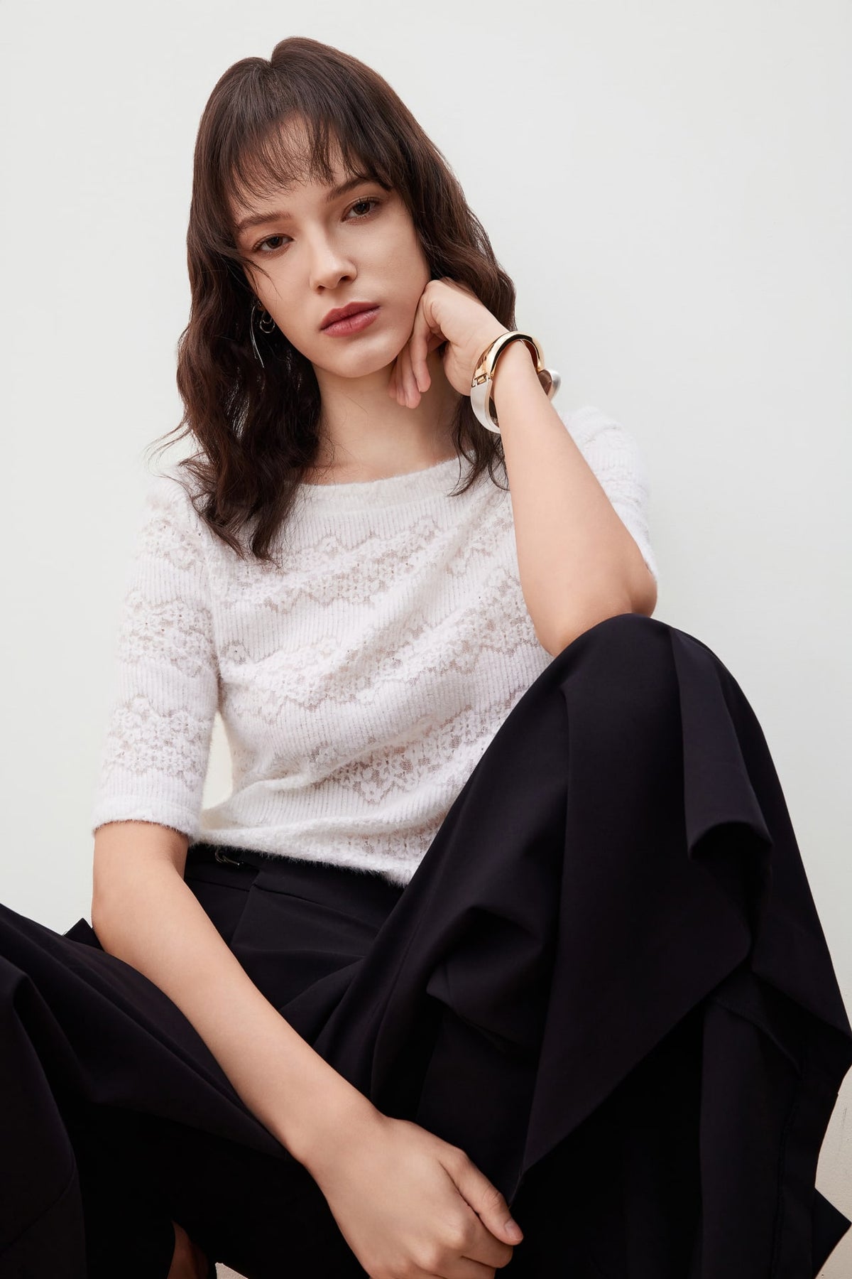 G2000 T-Shirts Boat Neck Lace Knit Top