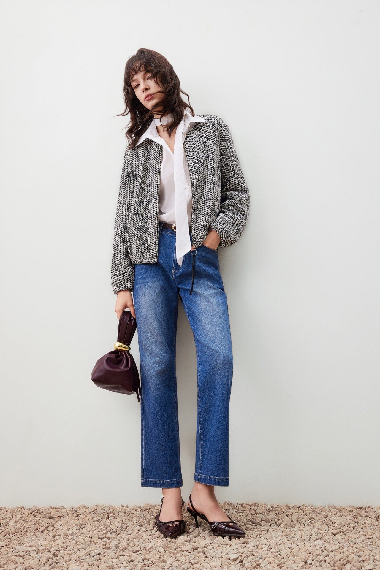 トップス over tweed zip jacket THEREDTHREAD / ザレッドスレッド】S over tweed zip jacket