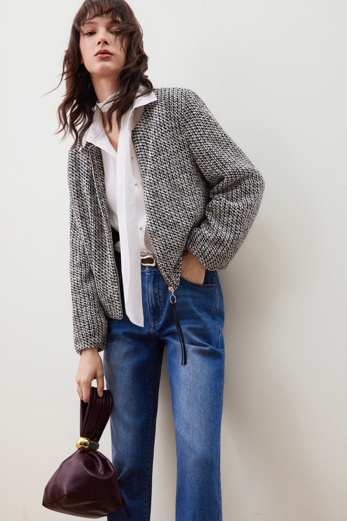 G2000 Coats & Jackets Tweed Knit Zipper Jacket