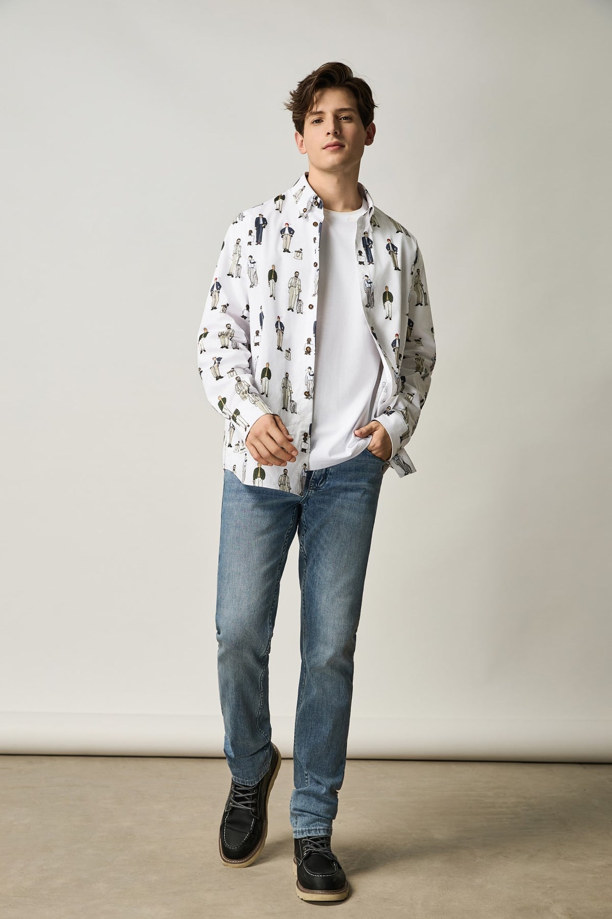 G2000 Shirts G2000 X Rodrigo-Saldana All Over Print Comfort Fit Casual Shirt White Comfort