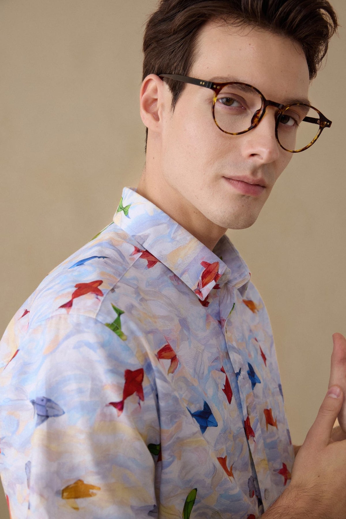 G2000 - Shirts - Wrinkle Free Oxford Koi Printed Smart Fit Short Sleeve Casual Shirt