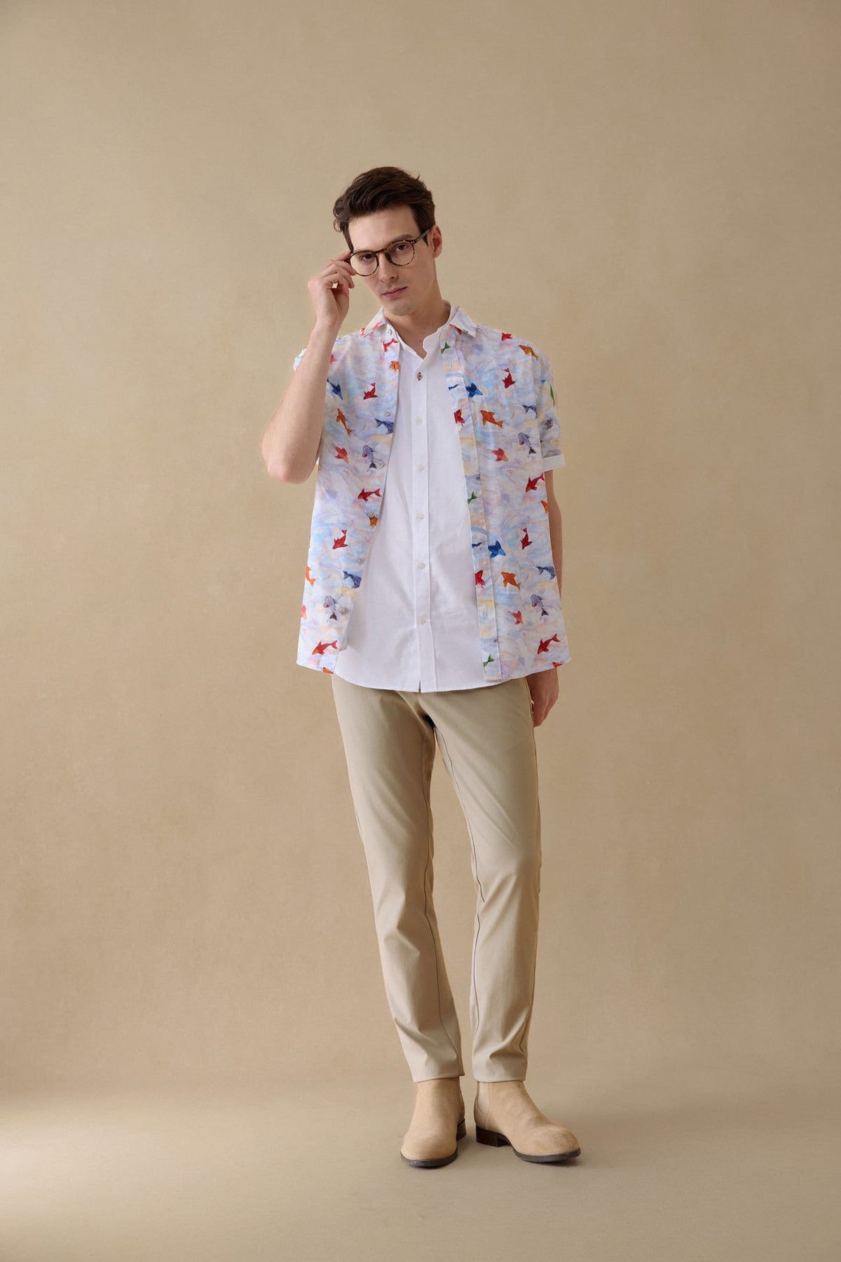 G2000 - Shirts - Wrinkle Free Oxford Koi Printed Smart Fit Short Sleeve Casual Shirt