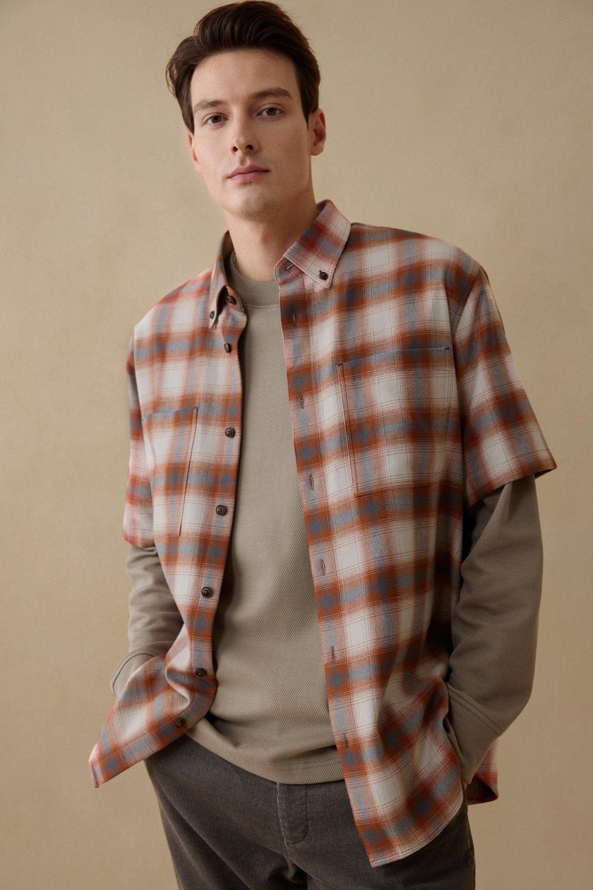 G2000 - Shirts - 1 Side Brushed Check Flannel Comfort Fit Short Sleeve Casual Shirt