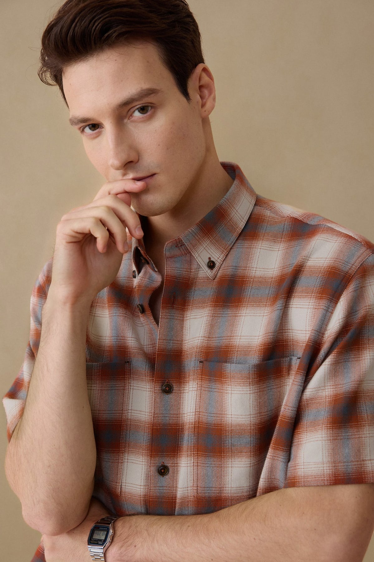 G2000 - Shirts - 1 Side Brushed Check Flannel Comfort Fit Short Sleeve Casual Shirt