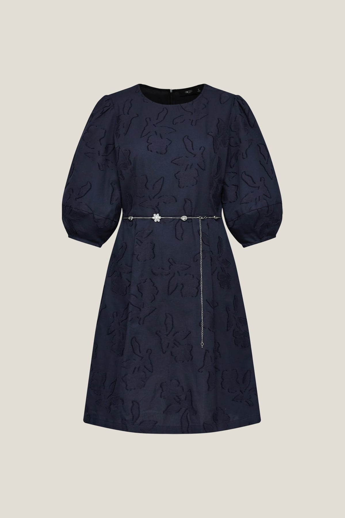 G2000 Dresses Belted Clip Jacquard Midi Dress Dark Navy Regular