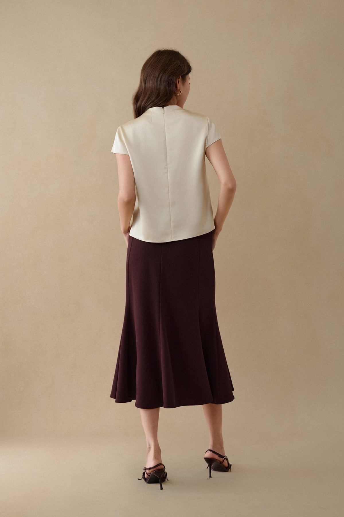 G2000 - Blouses - Mandarin Collar Pleated Satin Top