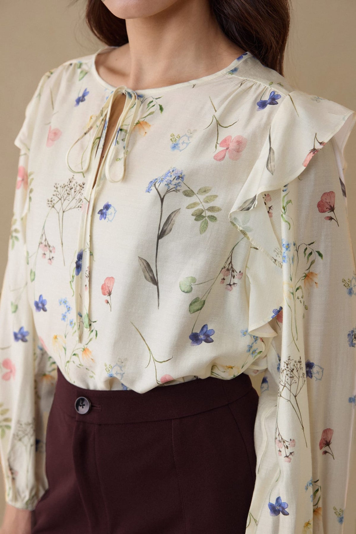 G2000 - Blouses - Flounce-Trimmed Printed Blouse
