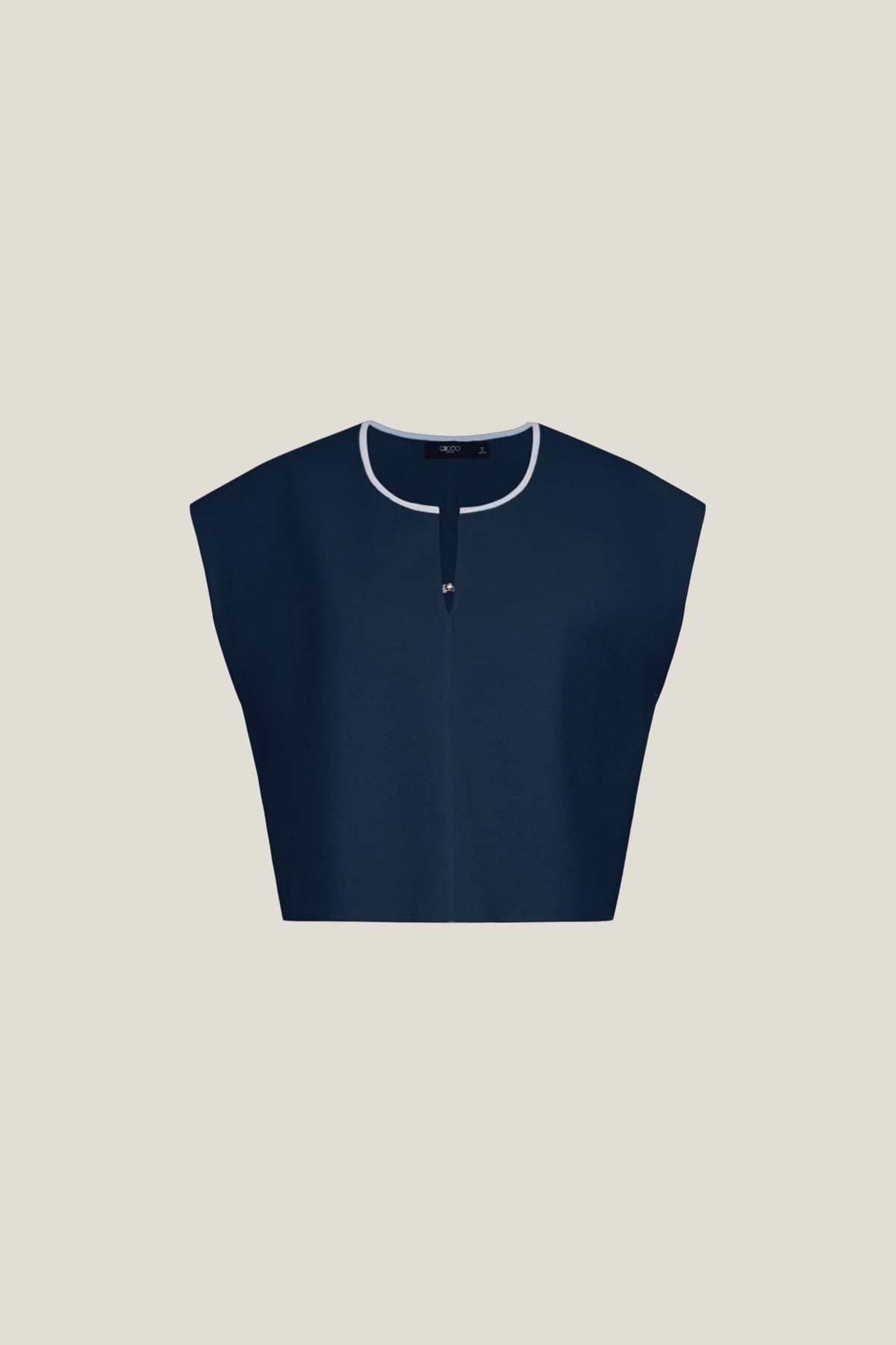 G2000 - Sweaters - Contrast Collar Slit Neck Top - Dark Navy - Regular