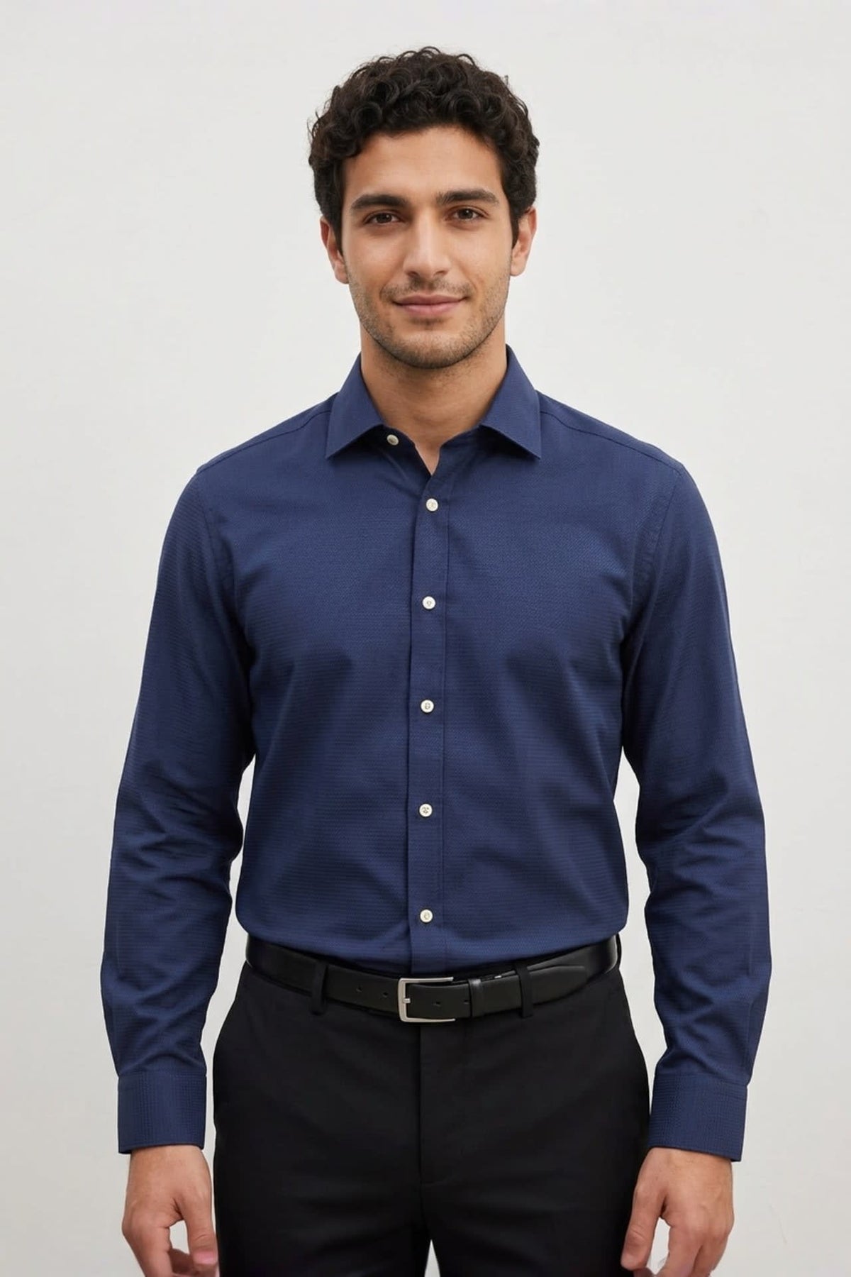 G2000 - Shirts - Non-Iron Premium Cotton Textured Smart Fit Long Sleeve Shirt - Smart - Blue Nights
