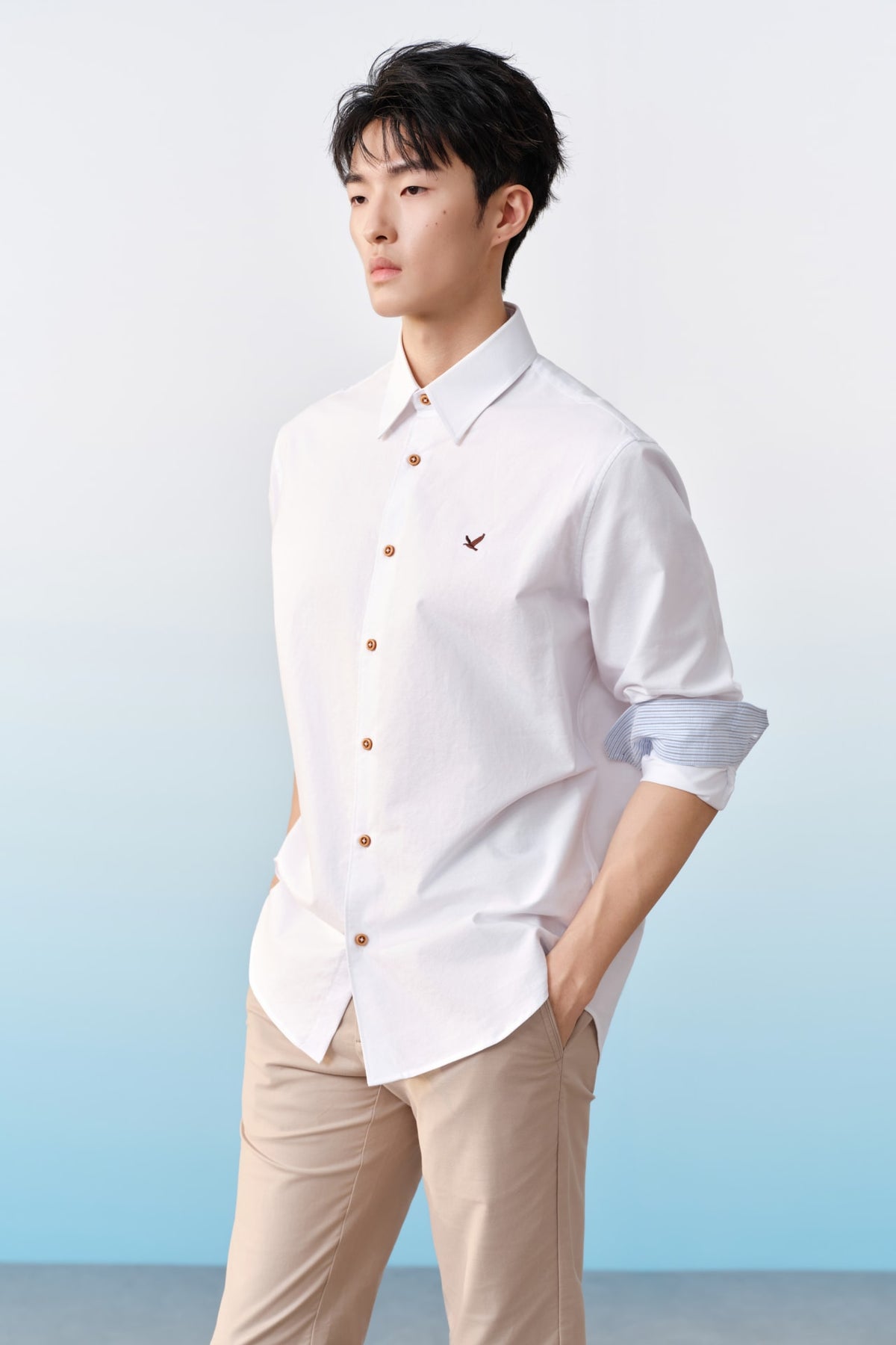 G2000 - Shirts - Wrinkle Free Cotton Oxford Relax Fit Long Sleeve Casual Shirt With Logo - Relaxed - Brilliant White