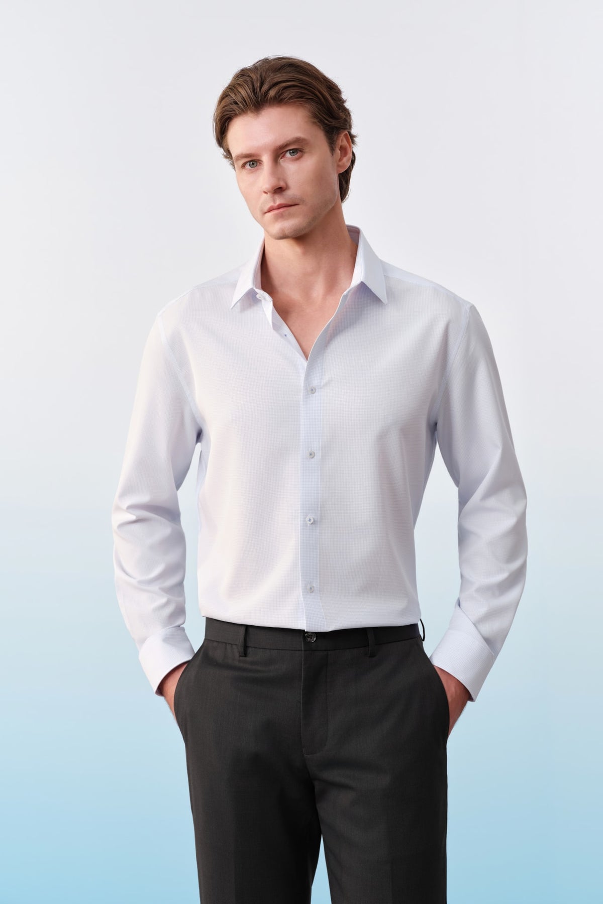 G2000 Shirts Non-Iron Dry Check Smart Fit Long Sleeve Shirt Riviera Smart