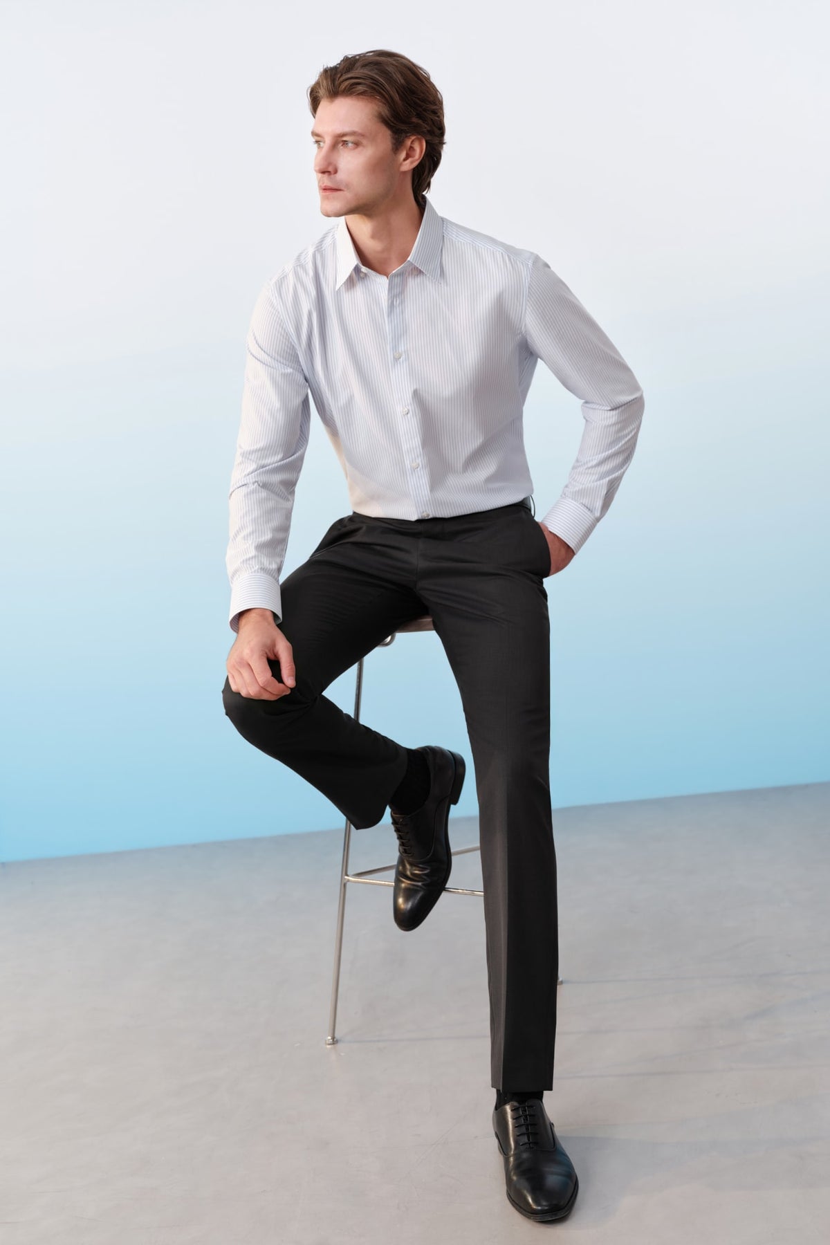 G2000 - Shirts - Non-Iron Dry Stretch Stripe Smart Fit Long Sleeve Shirt