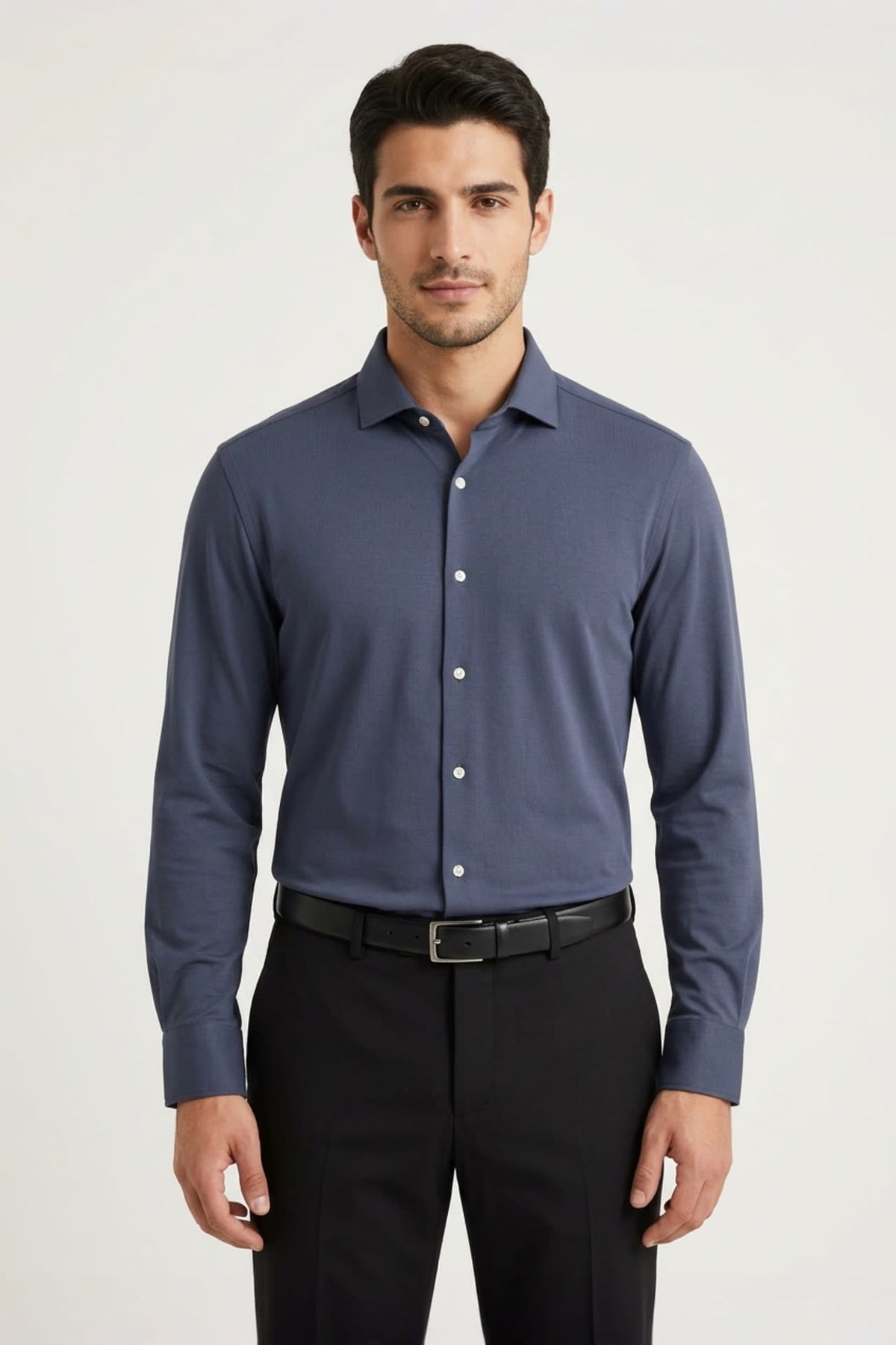 G2000 - Shirts - Non-Iron Three-Proof Finish Textured Smart Fit Long Sleeve Shirt - Blue Nights - Smart