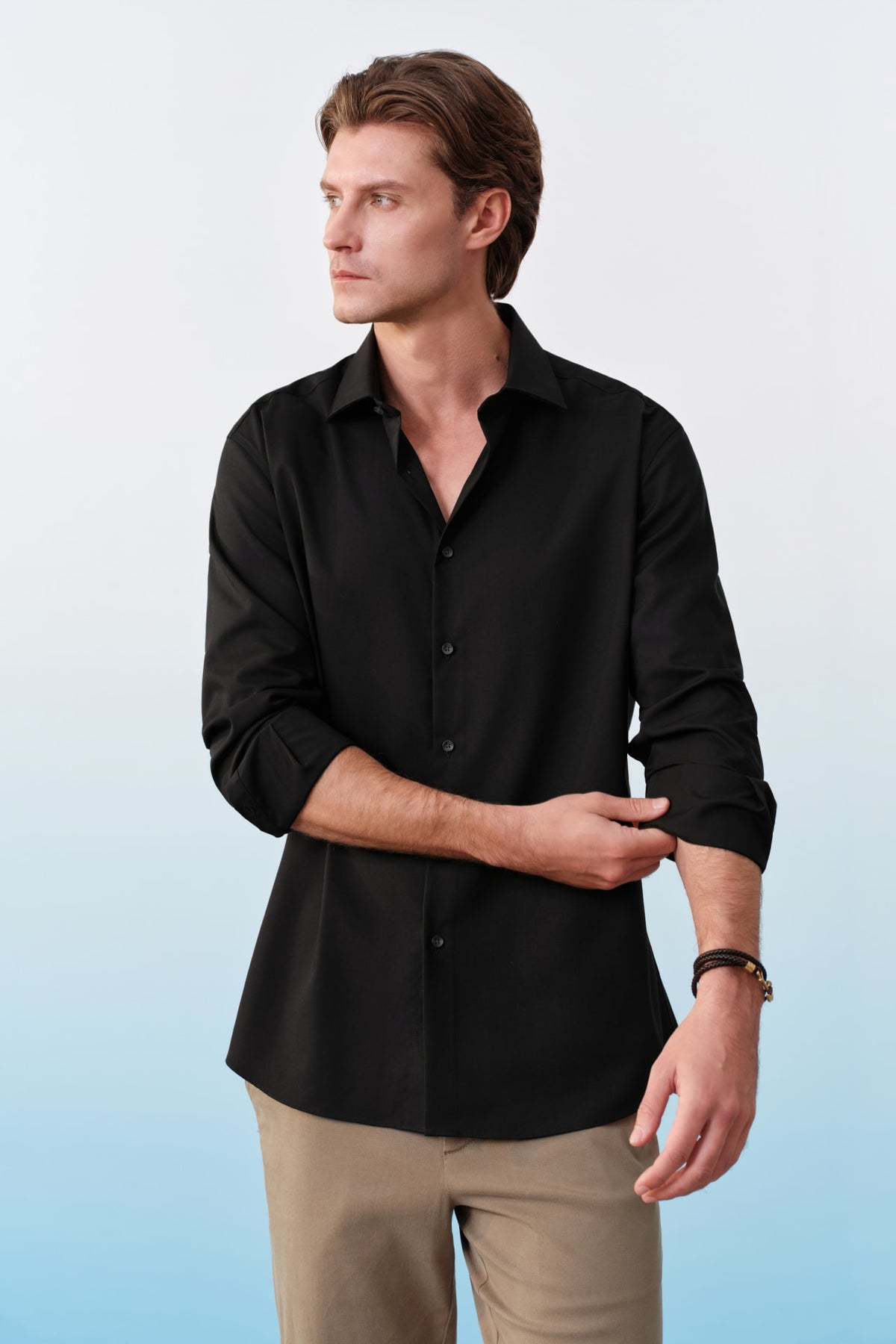 G2000 Shirts Non-Iron Three-Proof Finish Twill Slim Fit Long Sleeve Shirt Anthracite Slim