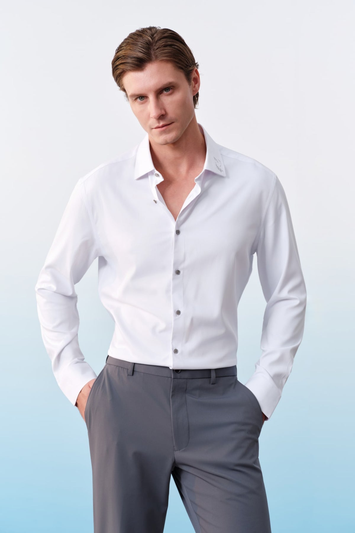 G2000 Shirts Easy Care Opaque Anti UV Fine Twill Smart Fit Long Sleeve Shirt With Design Detail Brilliant White Smart