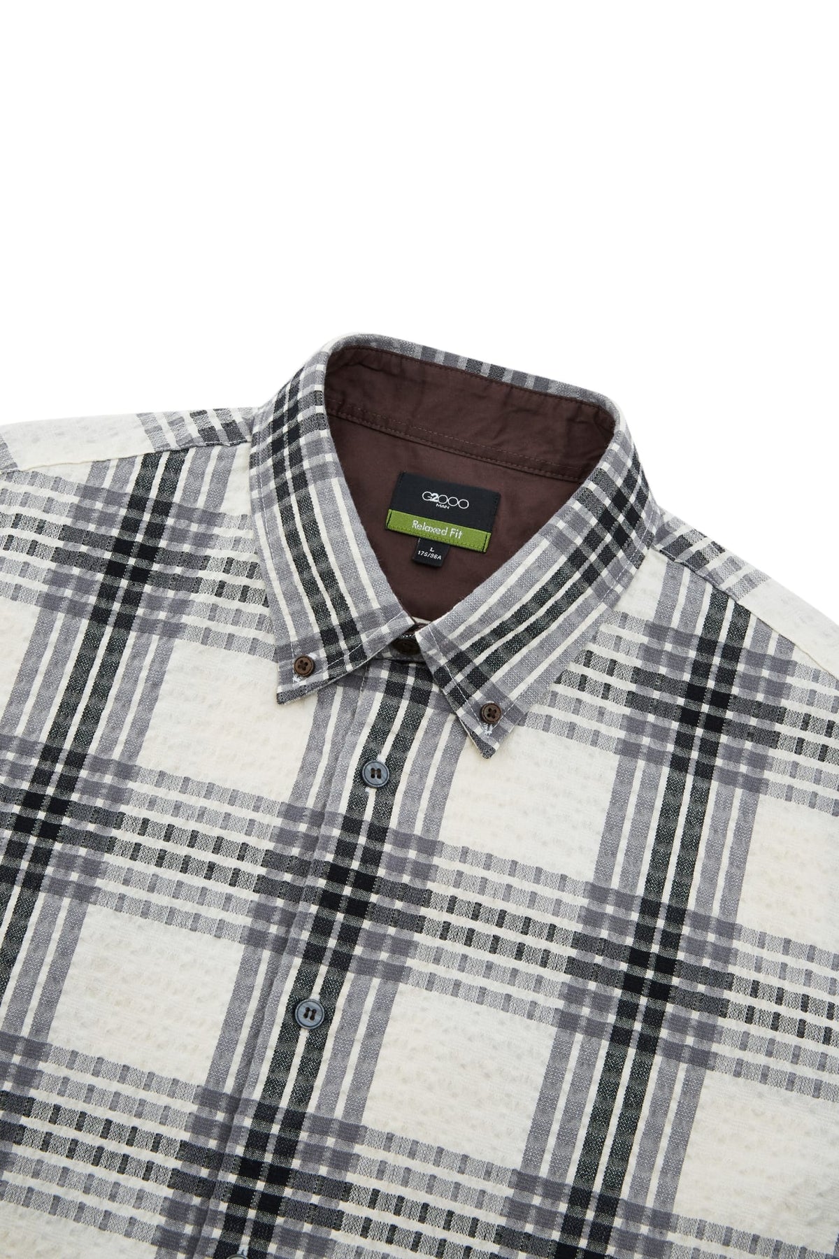 G2000 - Shirts - Cotton Blend Seersucker Check Relax Fit Short Sleeve Casual Shirt