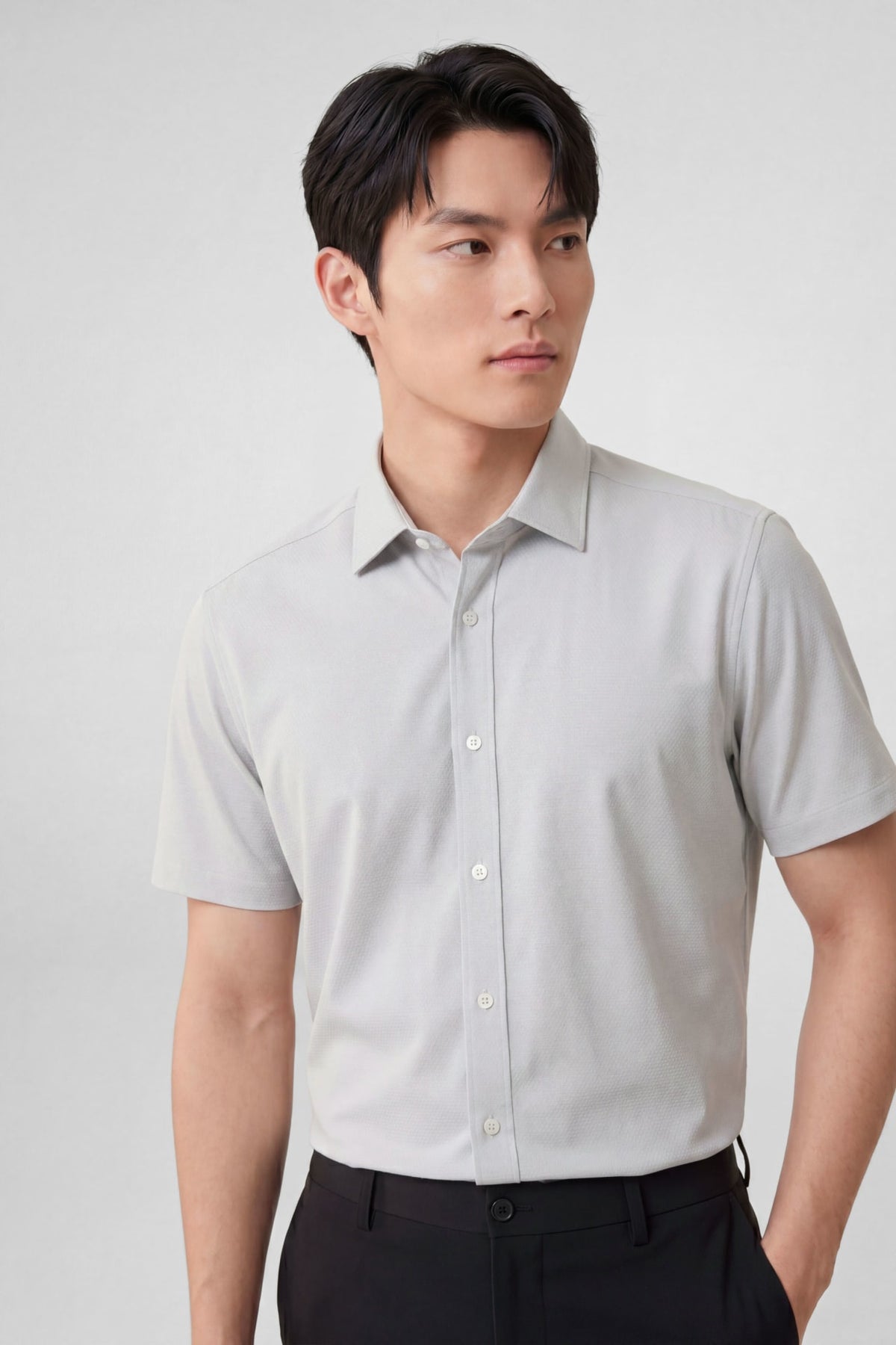 G2000 - Shirts - Non-Iron Easy Care Stretch Dot Texture Slim Fit Short Sleeve Shirt - Aluminum - Slim