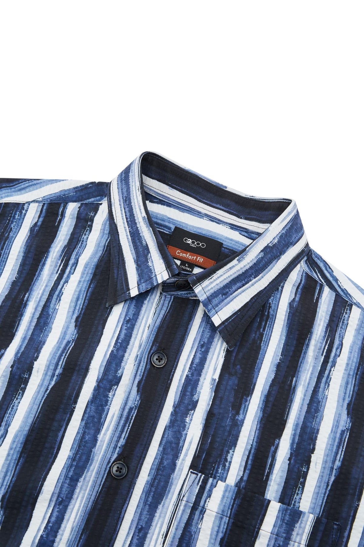 G2000 - Shirts - Seersucker Stripe Print Comfort Fit Short Sleeve Casual Shirt