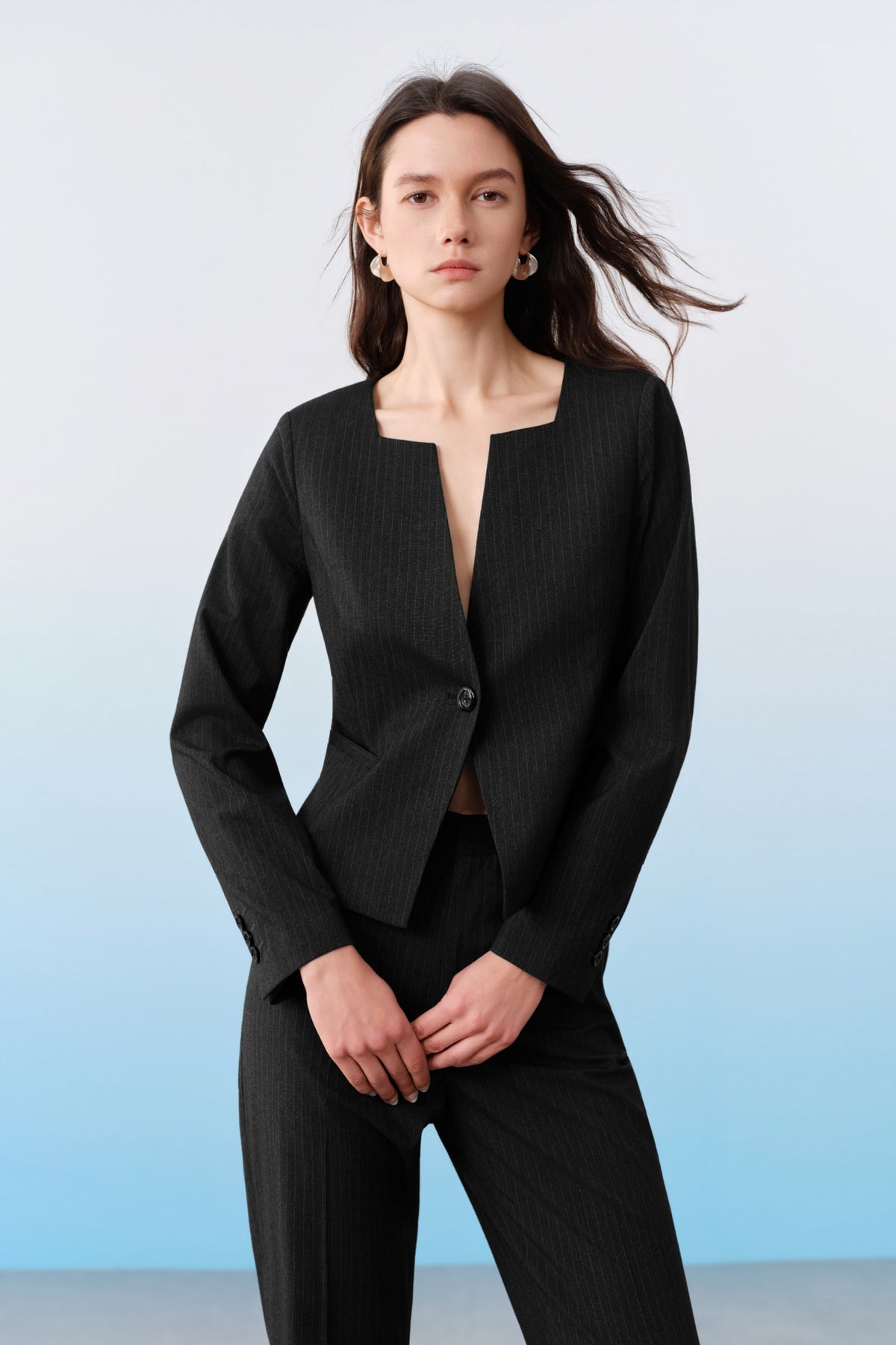 G2000 - Suits - Cool Touch Stripe Slim Fit Square Neck Suit Blazer