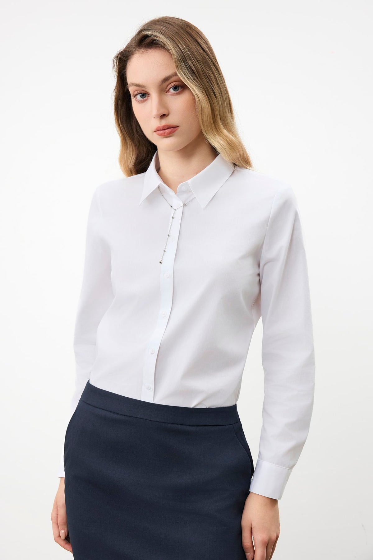 G2000 Shirts Non-Iron Cotton Blend Poplin Long Sleeve Shirt White Regular
