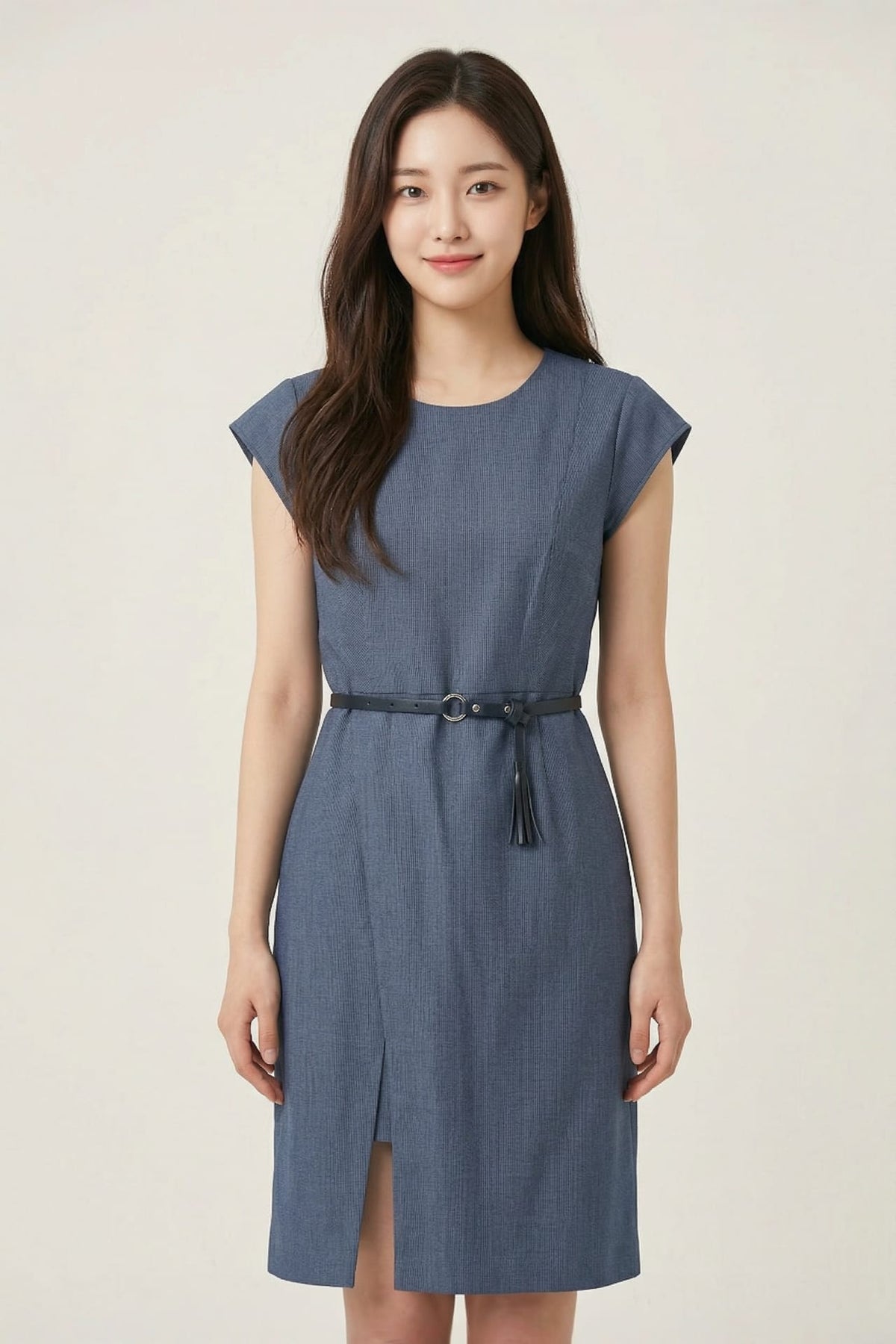 G2000 Dresses Houndstooth Round Neck Cap Sleeve A-Line Dress Navy Blazer A Shape