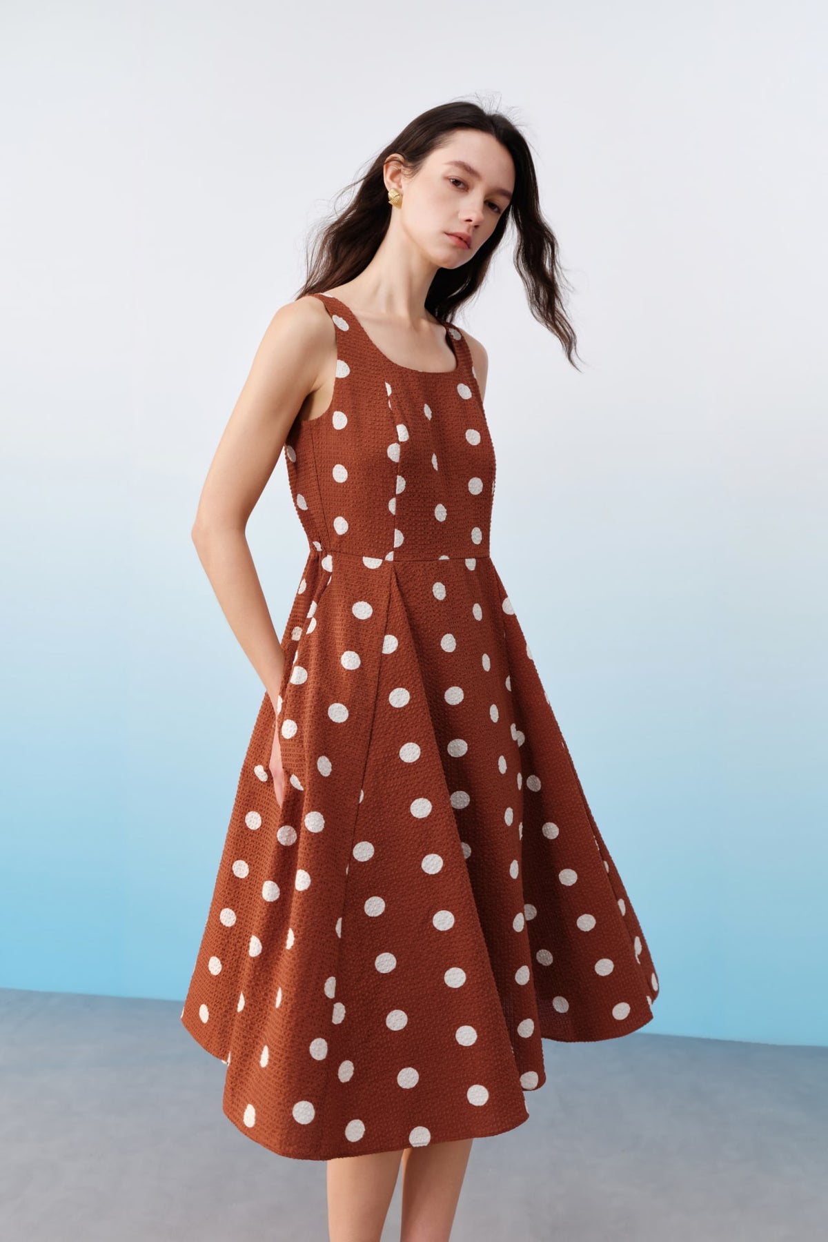 G2000 Dresses Polka Dot Square Neck Fit & Flare Dress With Belt