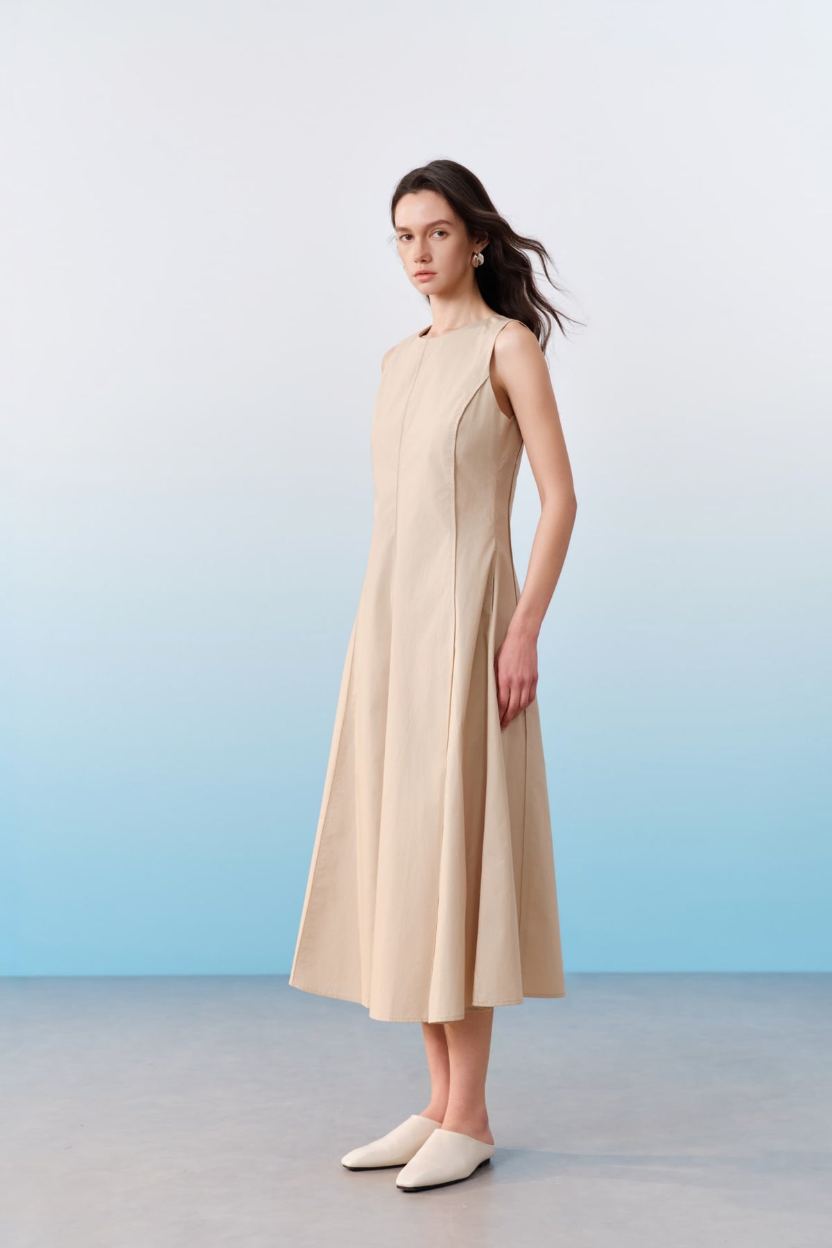 G2000 Dresses Cotton Poplin Round Neck Sleeveless Fit & Flare Maxi Dress With Belt