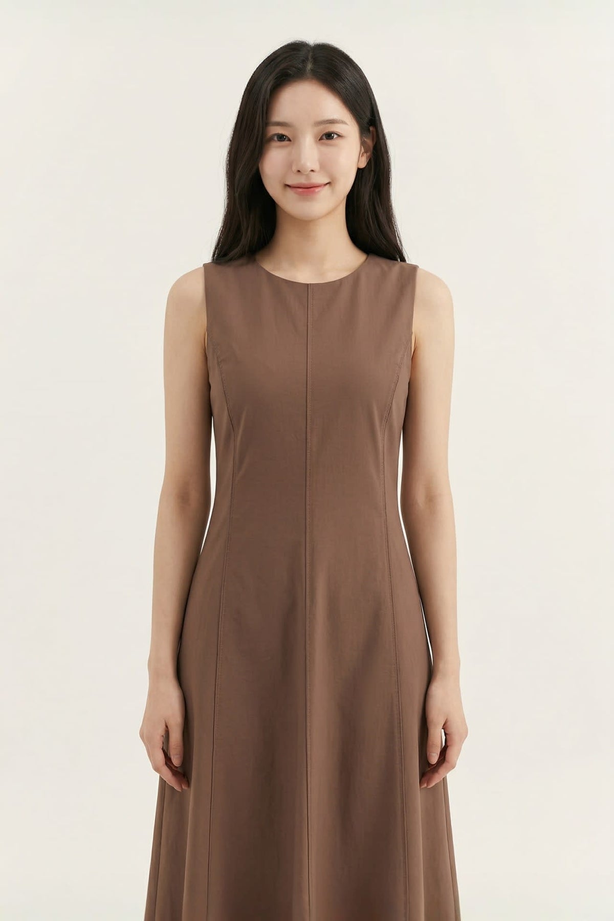 G2000 - Dresses - Cotton Poplin Round Neck Sleeveless Fit & Flare Maxi Dress - Fit & Flare - Mocha