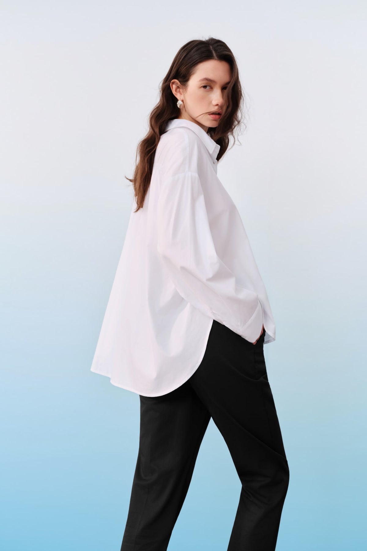 G2000 - Shirts - Smocked Back Overlap Slit Oversize Casual Shirt