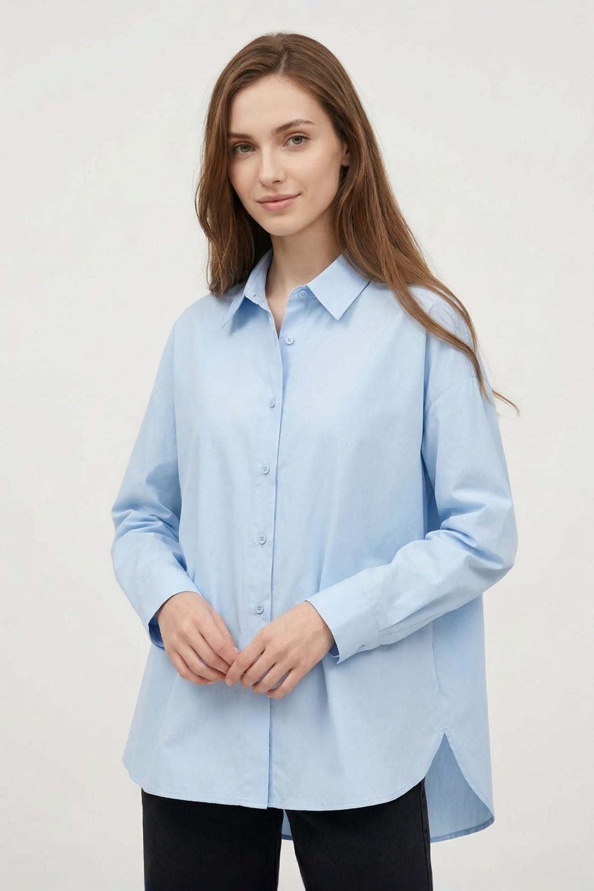 G2000 - Shirts - Smocked Back Overlap Slit Oversize Casual Shirt - Oversized - Cashmere Blue