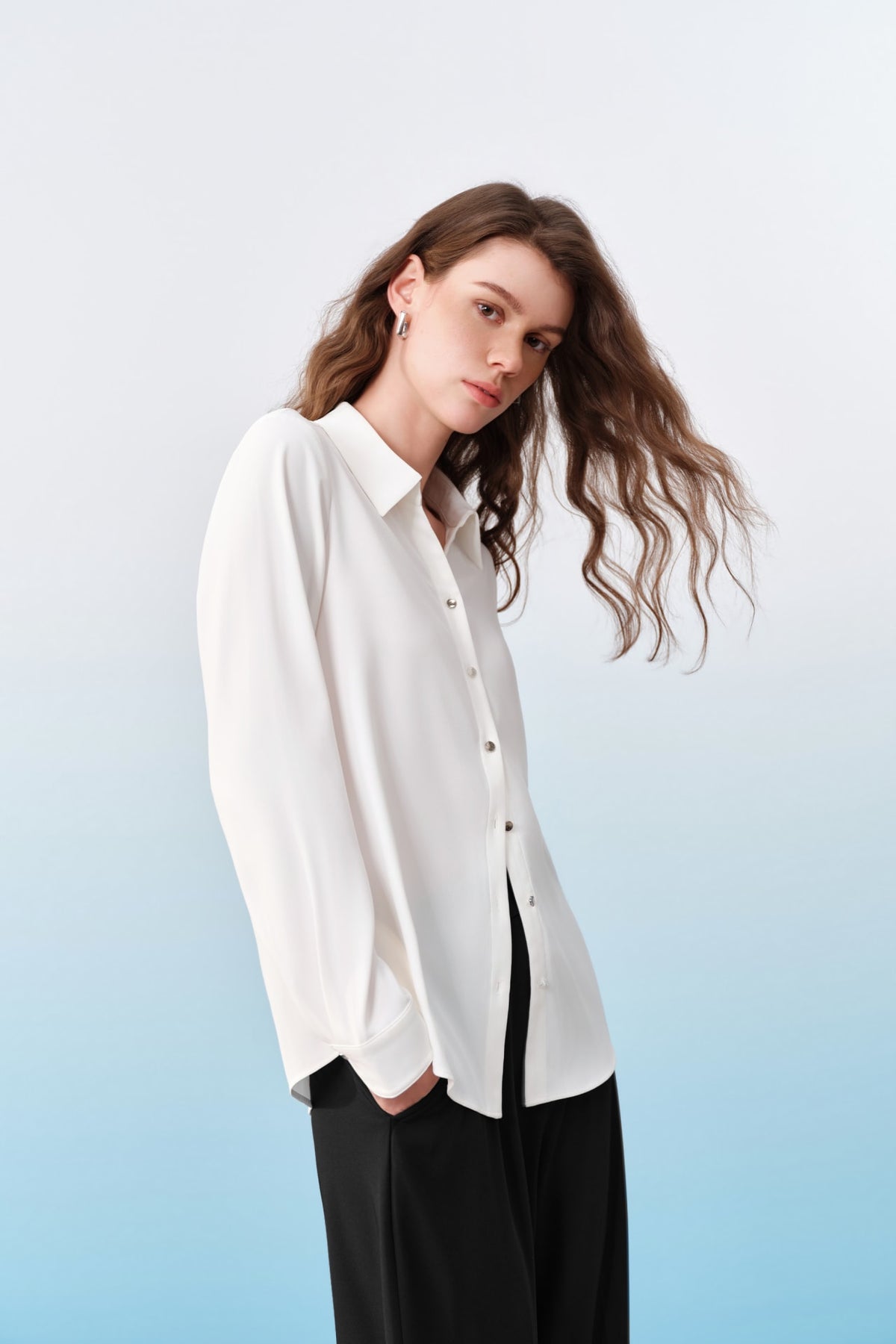 G2000 Blouses Anti Uv Back Crepe Shirt Collar Regular Fit Long Sleeve Blouse With Necklace Star White Regular