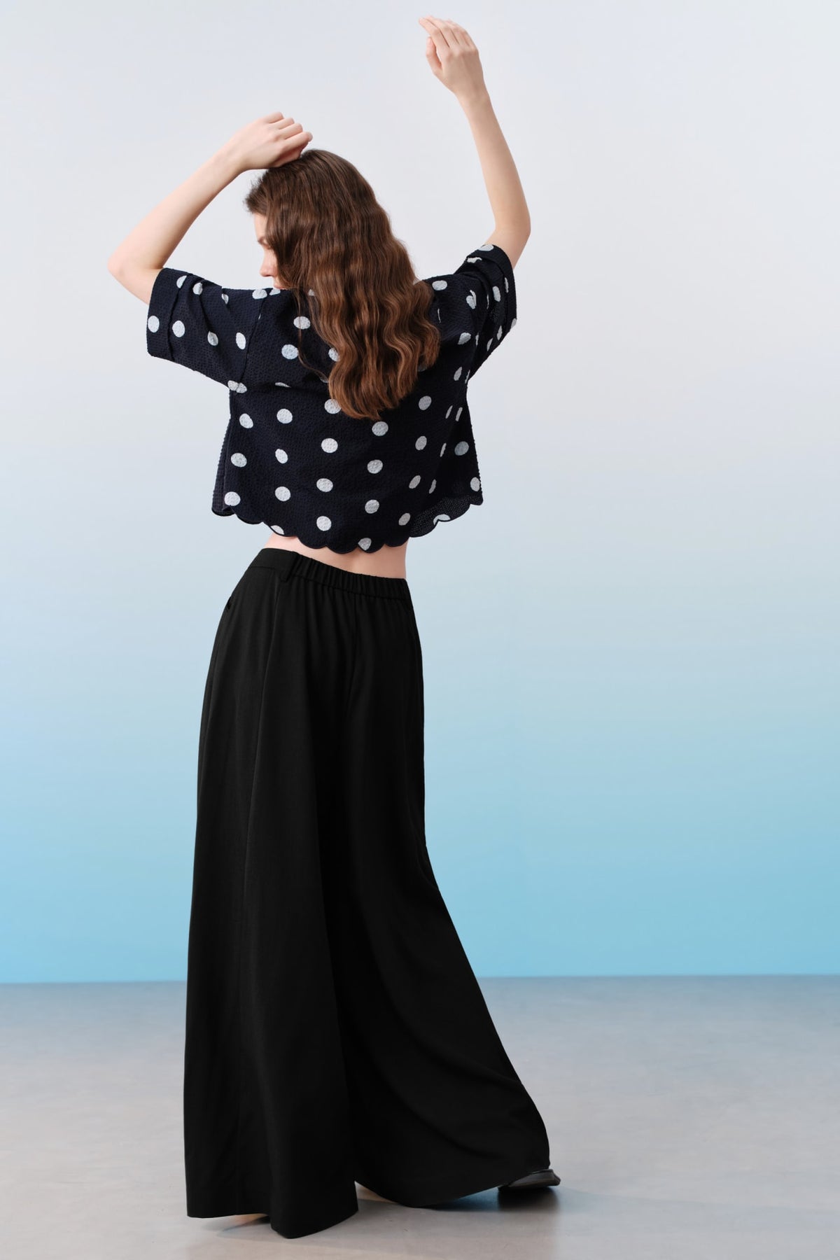 G2000 - Blouses - Polka Dot Scallop Hem Relax Fit Short Sleeve Shirt