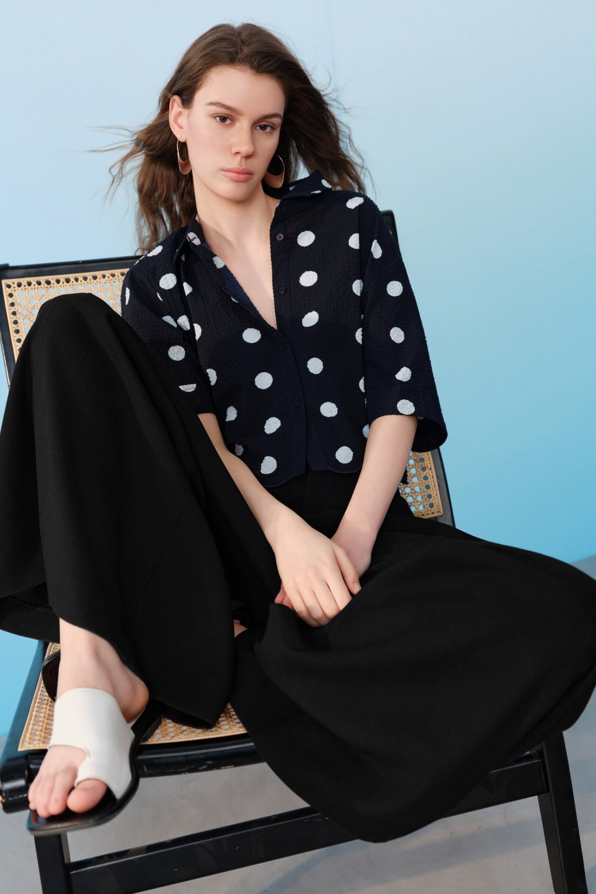 G2000 - Blouses - Polka Dot Scallop Hem Relax Fit Short Sleeve Shirt