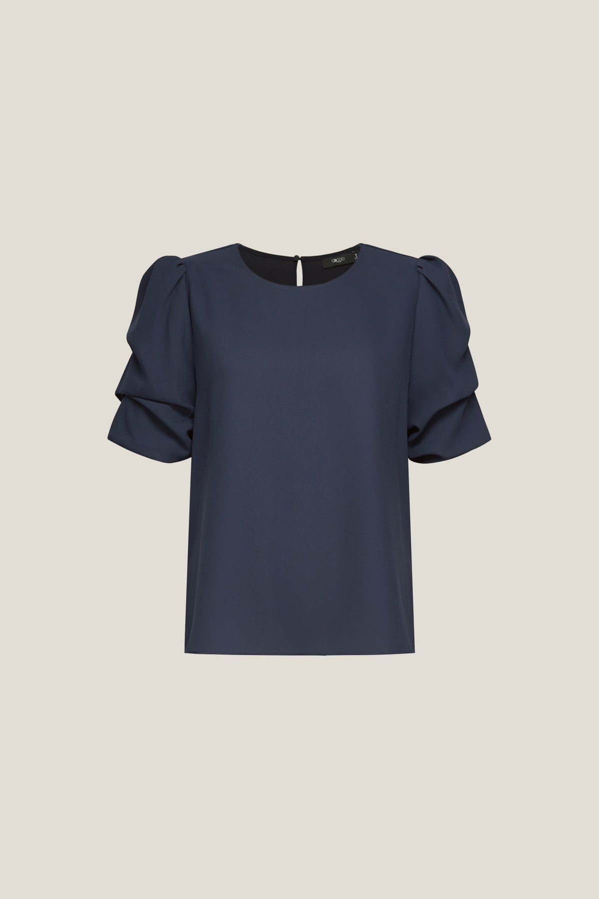 G2000 Blouses Anti UV Back Crepe Regular Fit Round Neck Ruched Short Sleeve Shirt