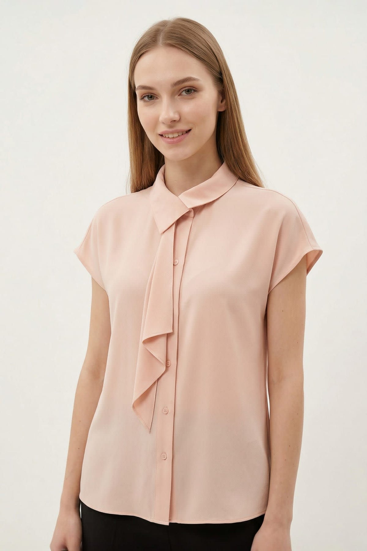 G2000 Blouses Anti UV Asymmetric Stand Collar Regular Fit Short Sleeve Shirt Rose Smoke Regular