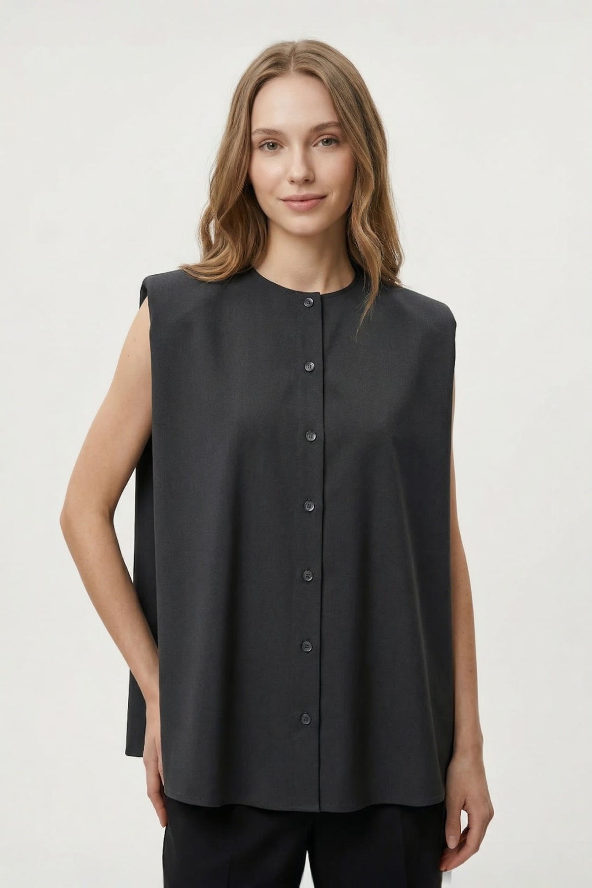 G2000 - Blouses - Folded Side Panel Round Neck Short Sleeve Shirt - Black - No Fit