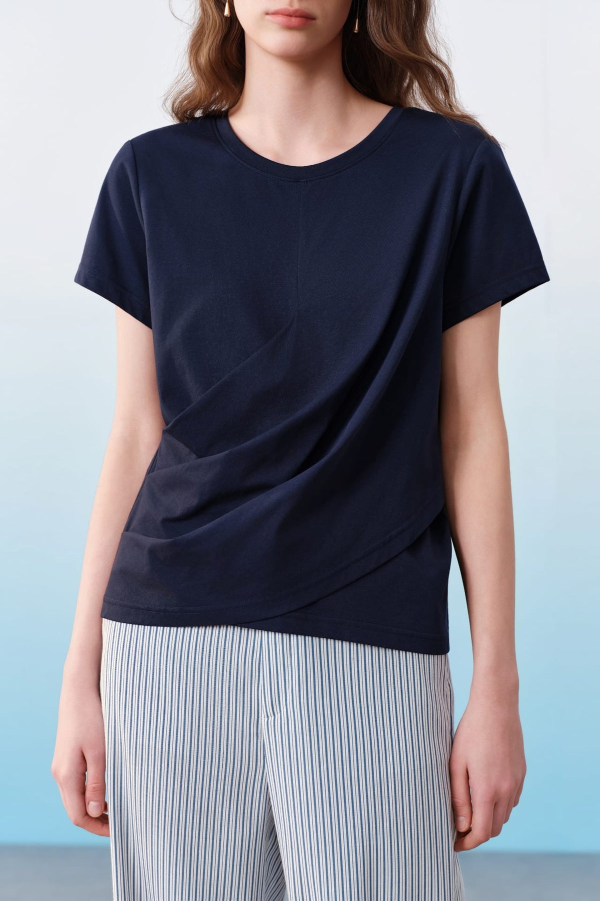 G2000 T-Shirts CVC Jersey Round Neck Pleats Top With Belt