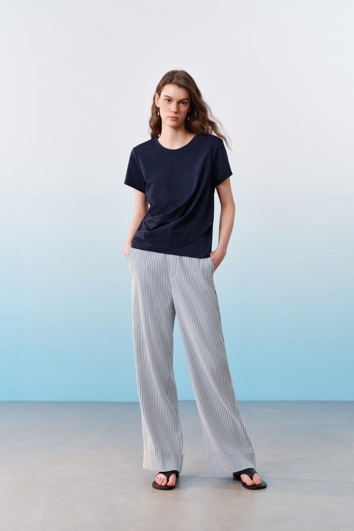G2000 T-Shirts CVC Jersey Round Neck Pleats Top With Belt