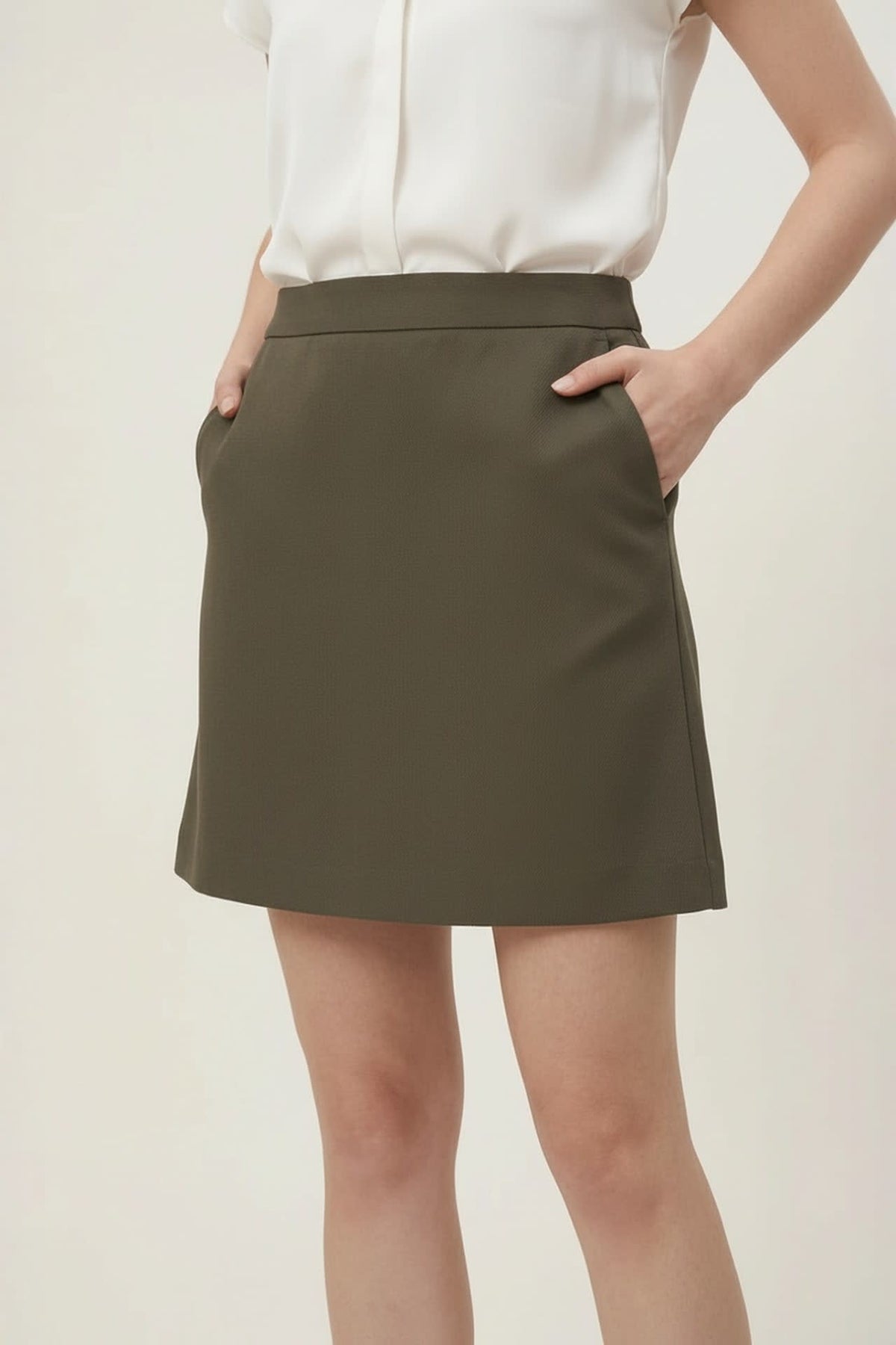 G2000 - Skirts - Elastic Waist Cool Touch Cavalry Twill A-Line Suit Skirt - A Shape - Black Olive