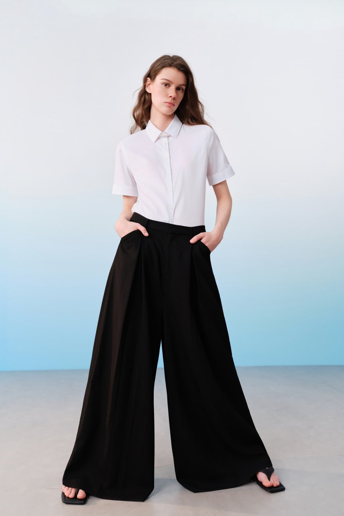 G2000 - Pants - Dobby Ankle Length Wide Leg Pants - Palazzo - Black