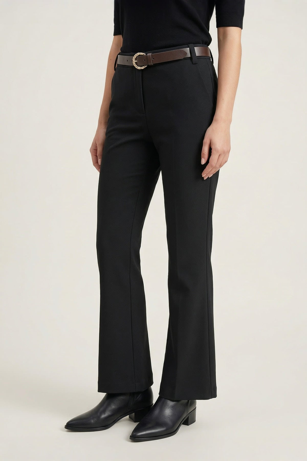 G2000 - Pants - Belted Slim Bootcut Pants - Comfort - Black