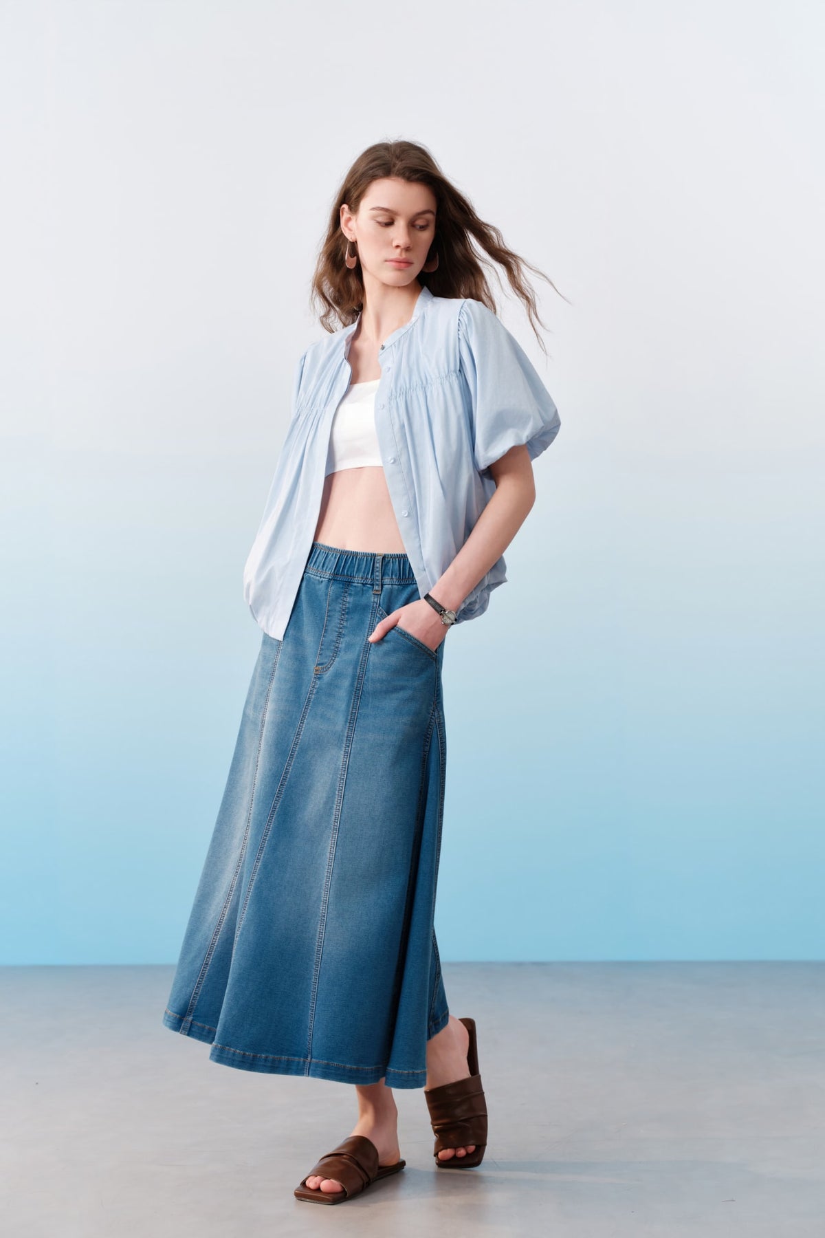 G2000 Skirts Cotton Poly Denim Twill Flare Skirt Deep Water Flare