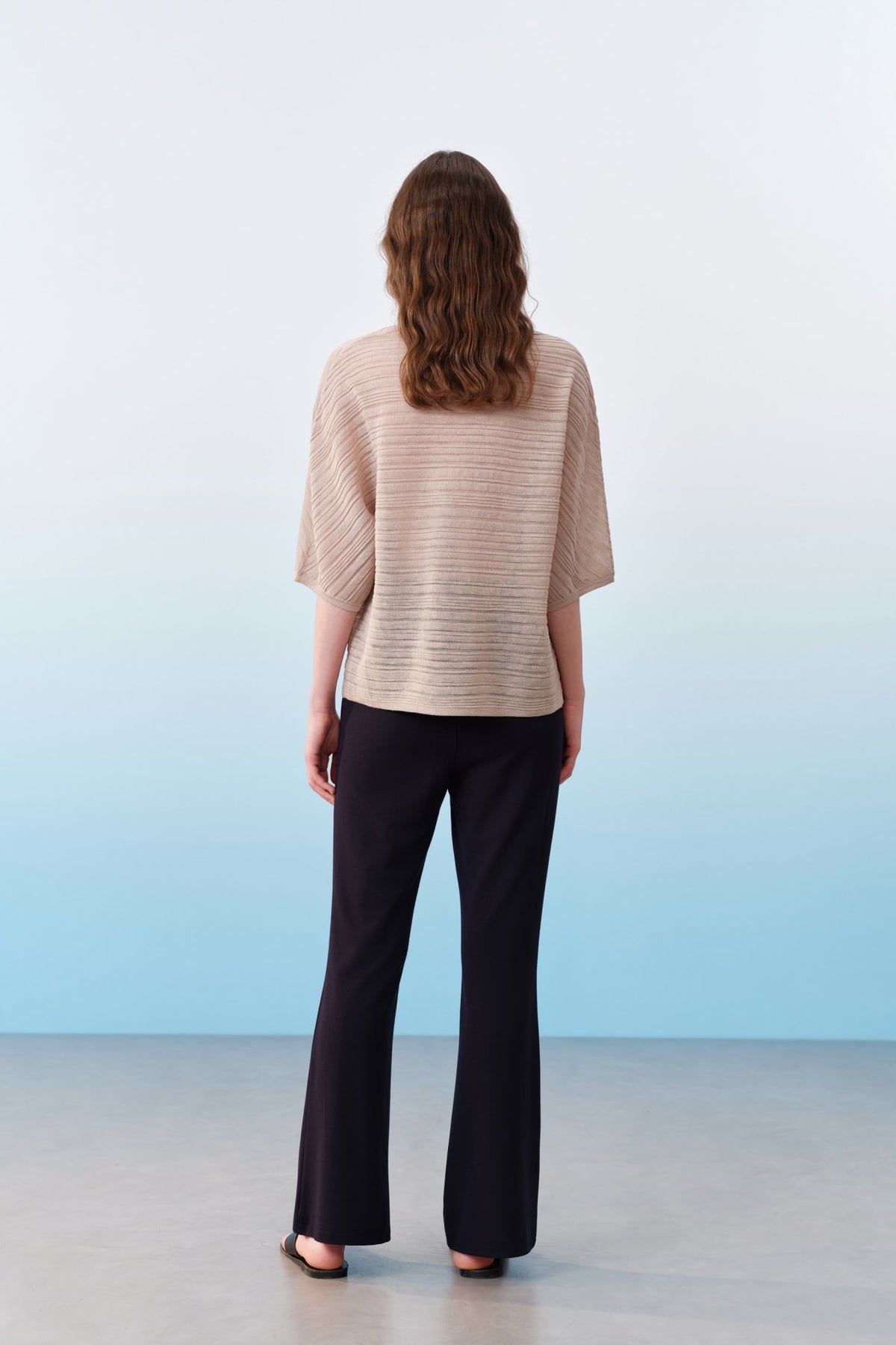 G2000 Sweaters Semi-Transparent Slub Yarn Stripe Round Neck Sweater With Belt