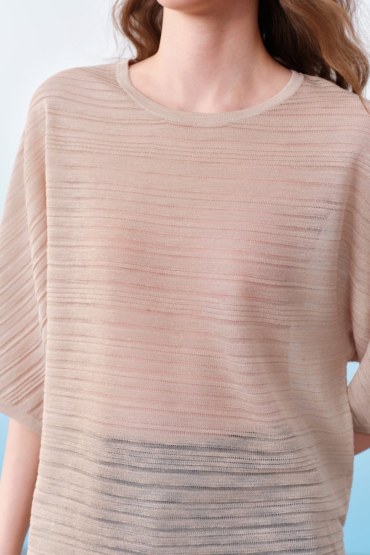 G2000 Sweaters Semi-Transparent Slub Yarn Stripe Round Neck Sweater With Belt