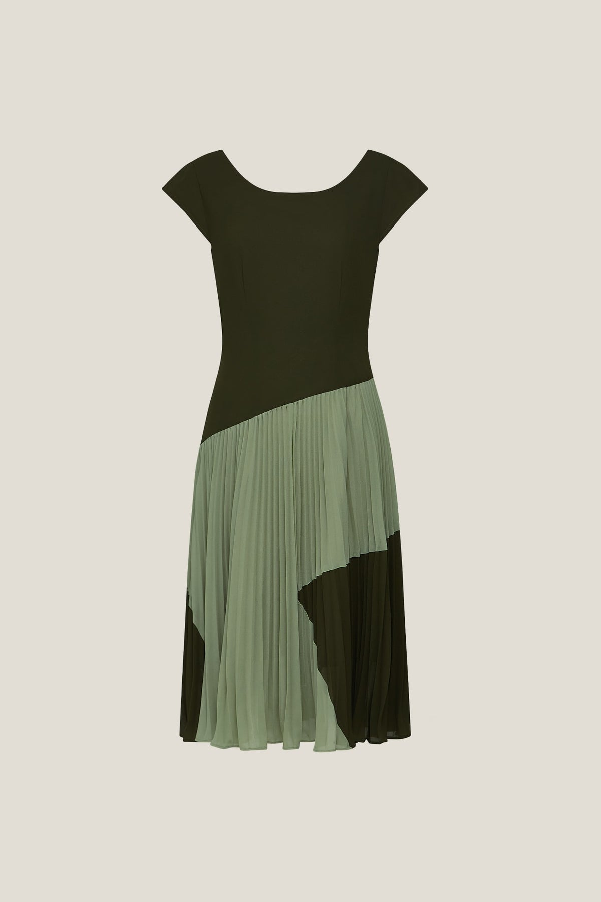 G2000 Dresses Poly Crepe Chiffon Colour Block Pleated Dress Black Olive Fit & Flare