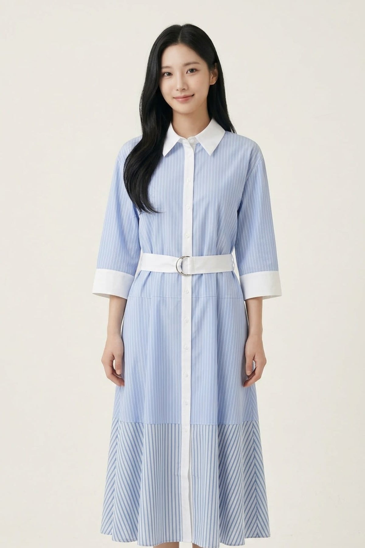 G2000 Dresses Pure Cotton Mixed Stripe Maxi Shirt Dress Halogen Blue Fit & Flare