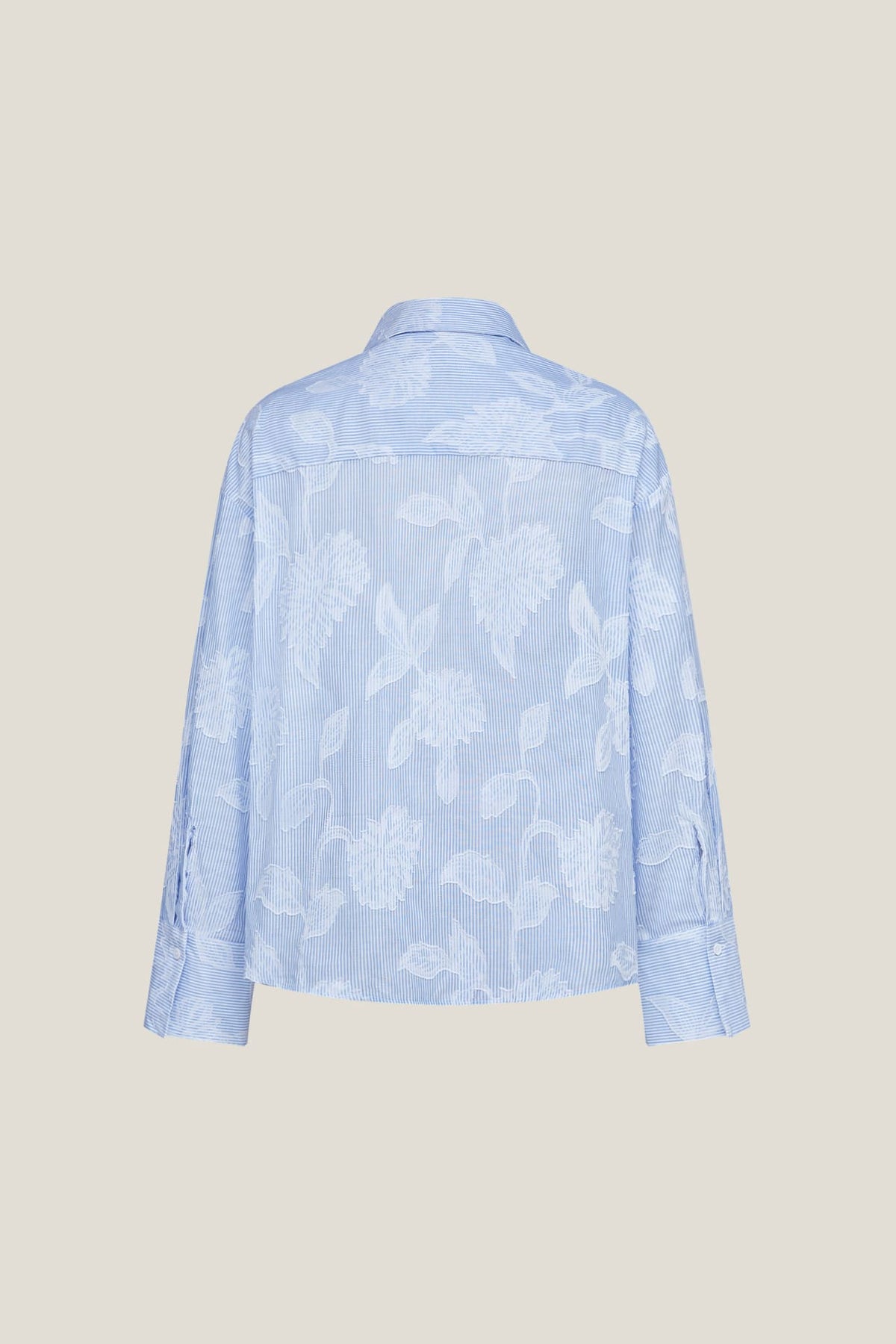 G2000 - Shirts - Pure Cotton V-Neck Striped Floral Jacquard Relax Fit Casual Shirt